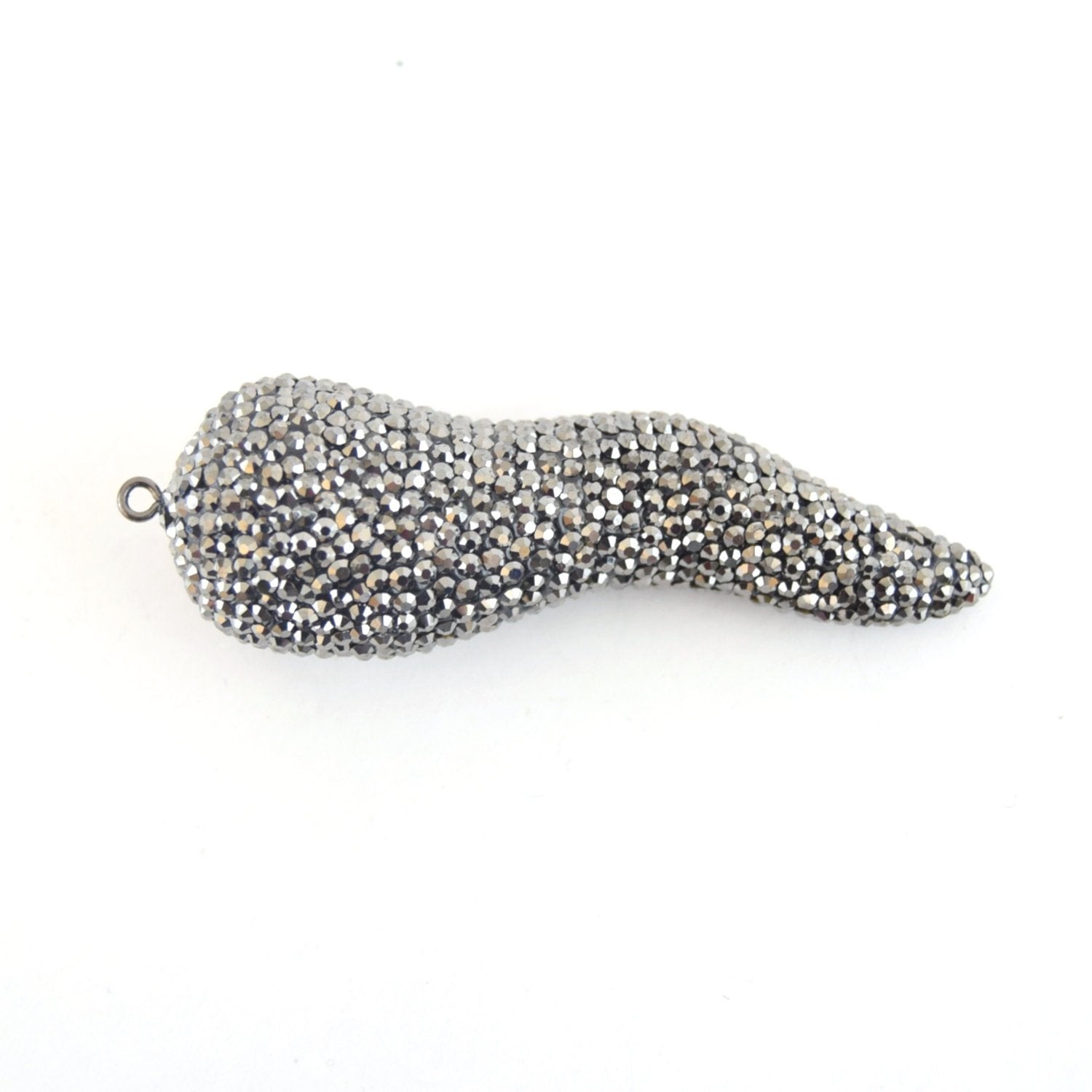 25mm x 75mm Pave Rhinestone Encrusted Gunmetal Pepper Shaped Pendant