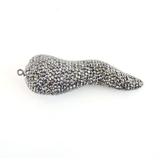 25mm x 75mm Pave Rhinestone Encrusted Gunmetal Pepper Shaped Pendant