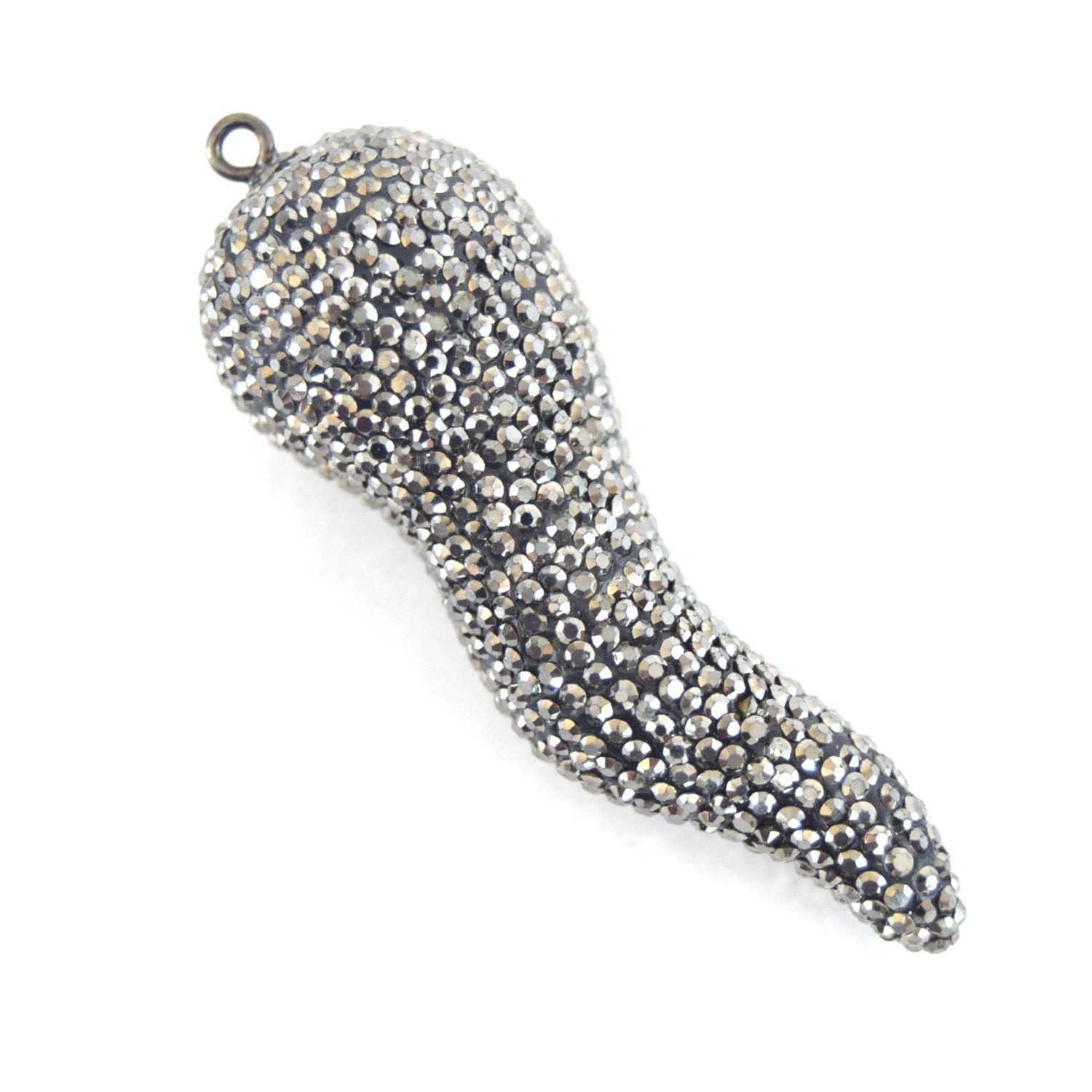 15mm x 52mm Pave Rhinestone Encrusted Gunmetal Pepper Shaped Pendant
