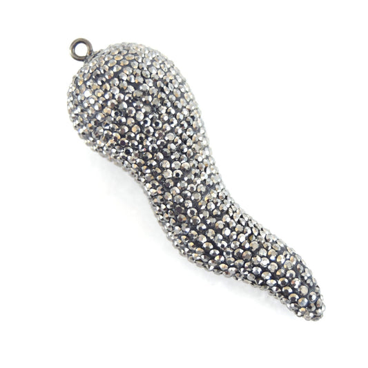 20mm x 60mm Pave Rhinestone Encrusted Gunmetal Pepper Shaped Pendant