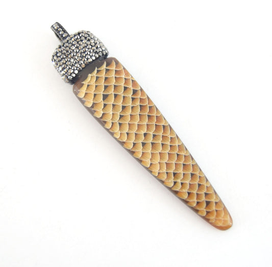 22mm x 98mm Pave Rhinestone Encrusted Capped Snakeskin Tusk Shaped Pendant