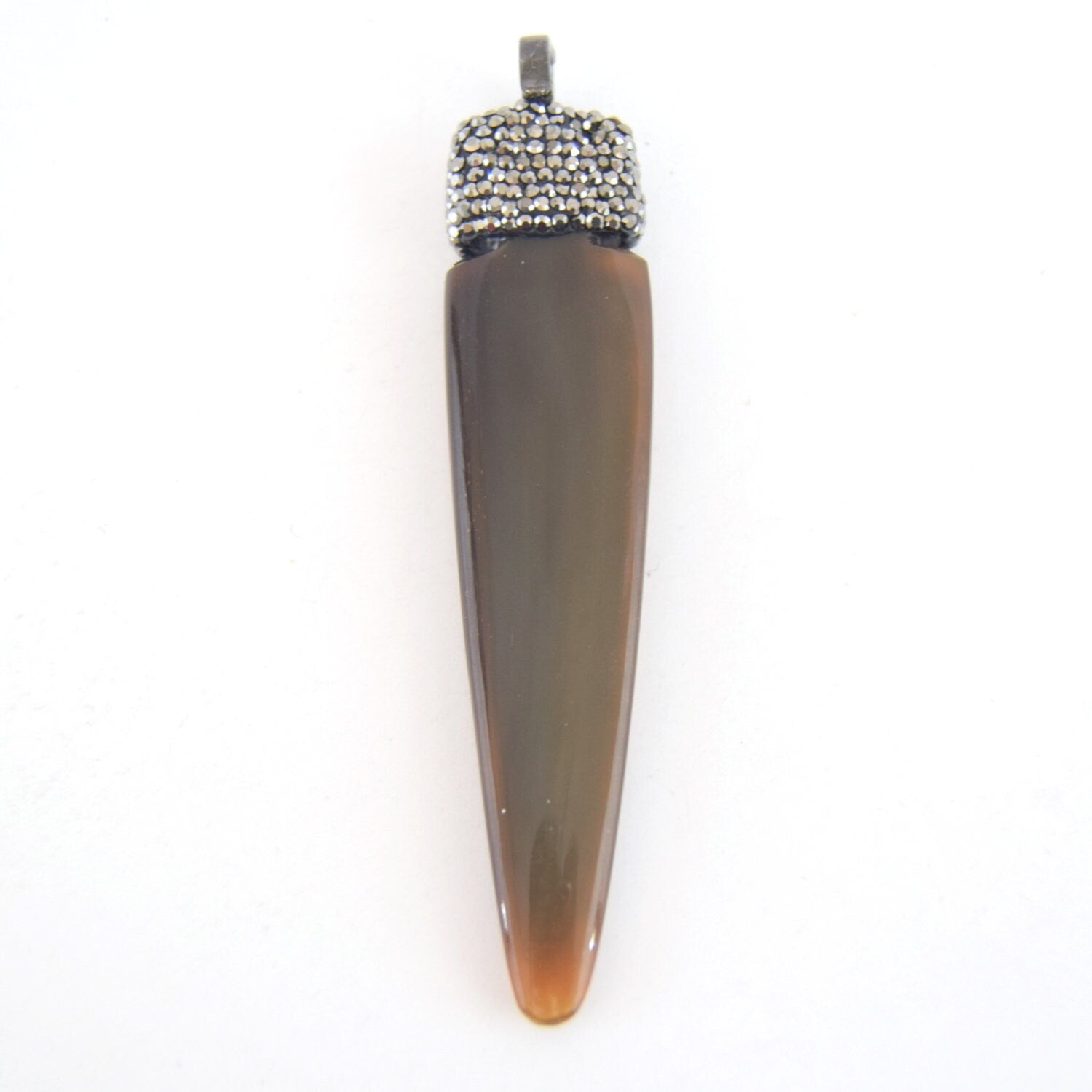 22mm x 98mm Pave Rhinestone Encrusted Capped Snakeskin Tusk Shaped Pendant