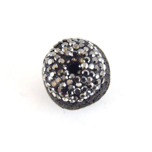 16mm x 20mm Pave Rhinestone Encrusted Capped Black Lava Bead Pendant