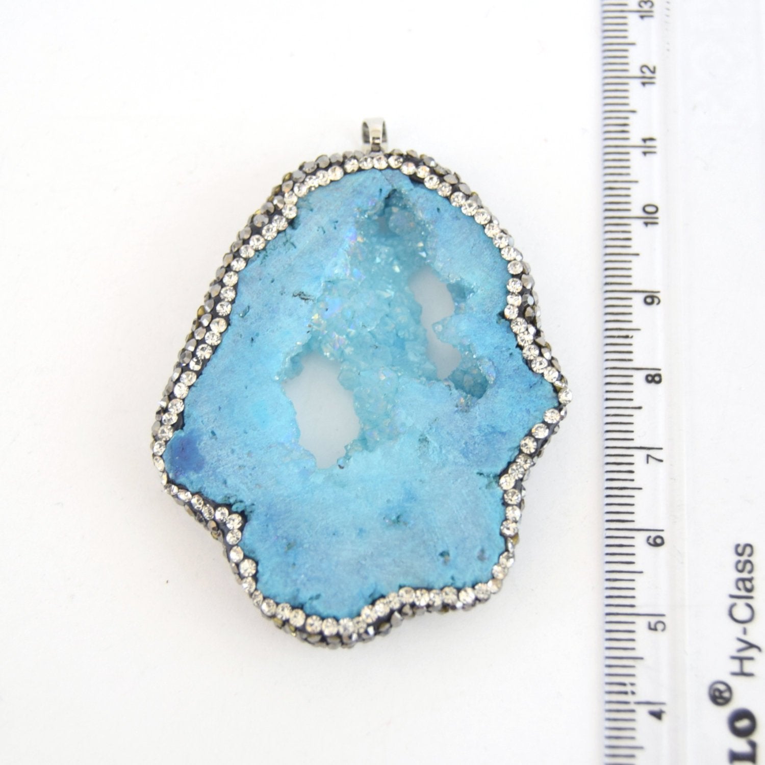 40mm x50mm approx. Pave Rhinestone Encrusted Light Blue Druzy Slab Pendant