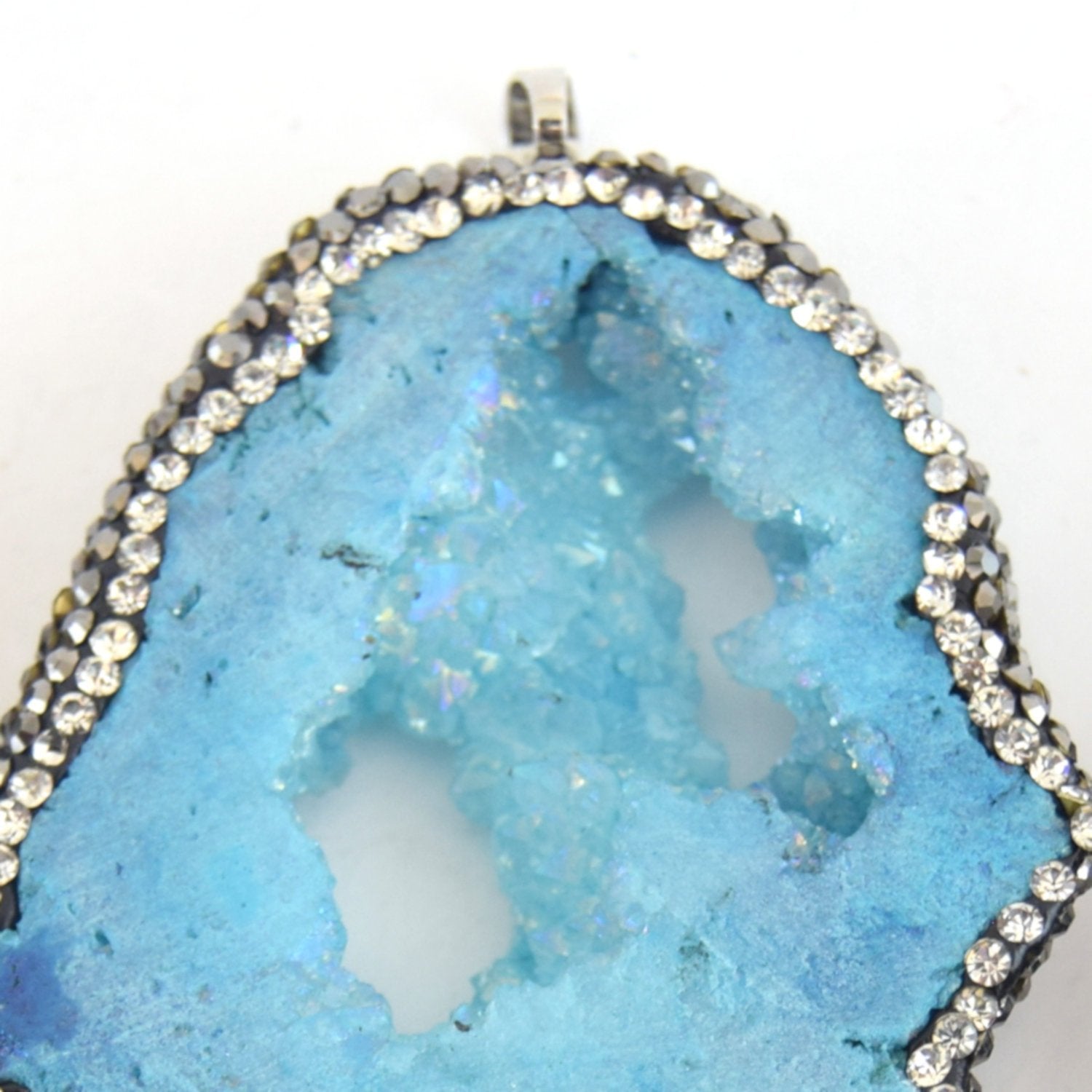 40mm x50mm approx. Pave Rhinestone Encrusted Light Blue Druzy Slab Pendant