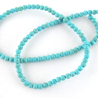 4mm Smooth Dyed Turquoise Blue Howlite Round/Rondelle Shaped Beads - Sold by 15.25" Strands (Approx. 100 Beads) - Quality Gemstone