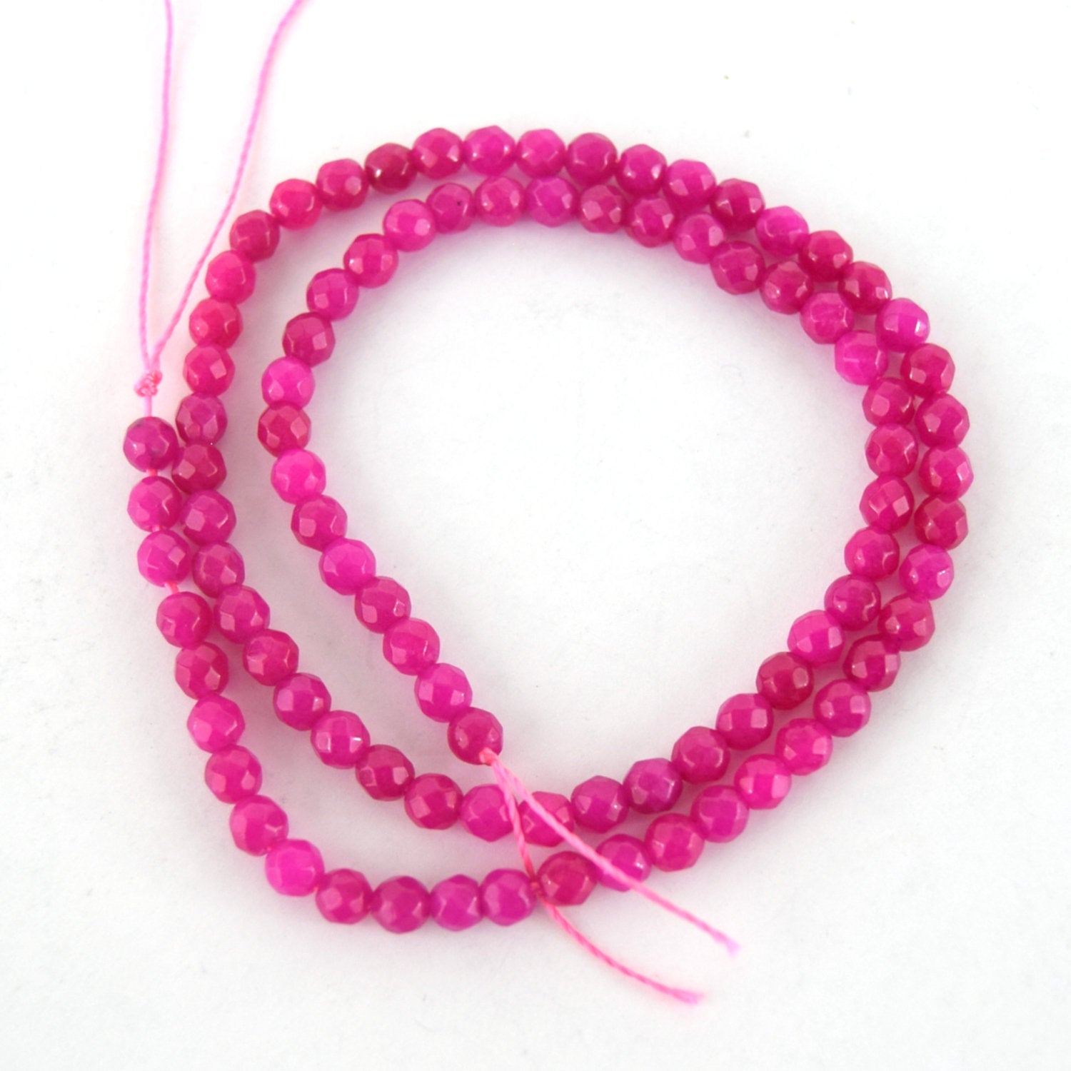 4mm Faceted Dyed Fuchsia Natural Jade Round Beads - Sold by 14.5" Strands (~68 Beads)