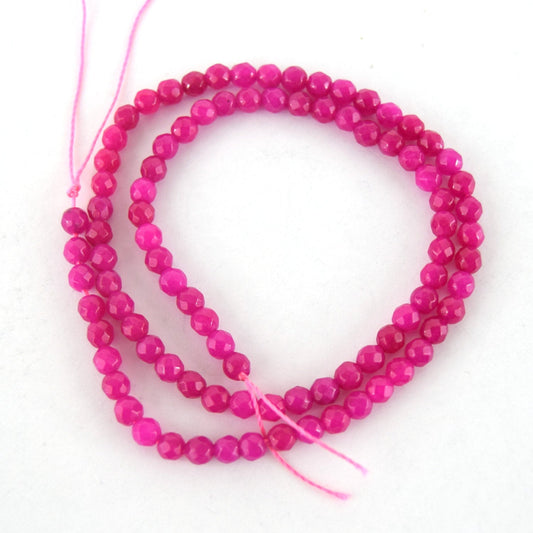 4mm Faceted Dyed Fuchsia Natural Jade Round Beads - Sold by 14.5" Strands (~68 Beads)