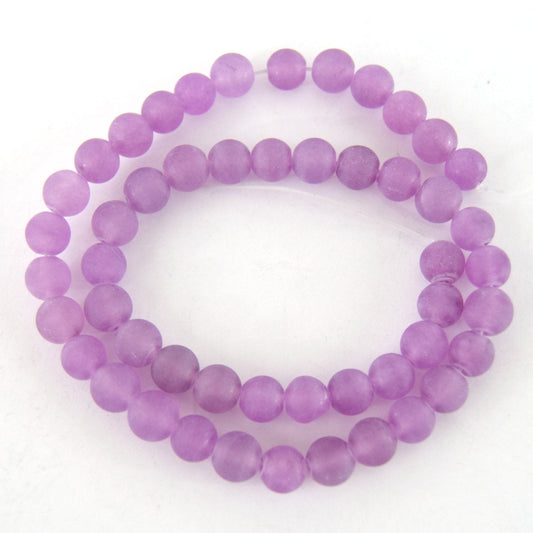 8mm Matte Finish Light Purple Jade Round Beads with 1mm Holes - Sold by 15" Strands (~49 Beads)