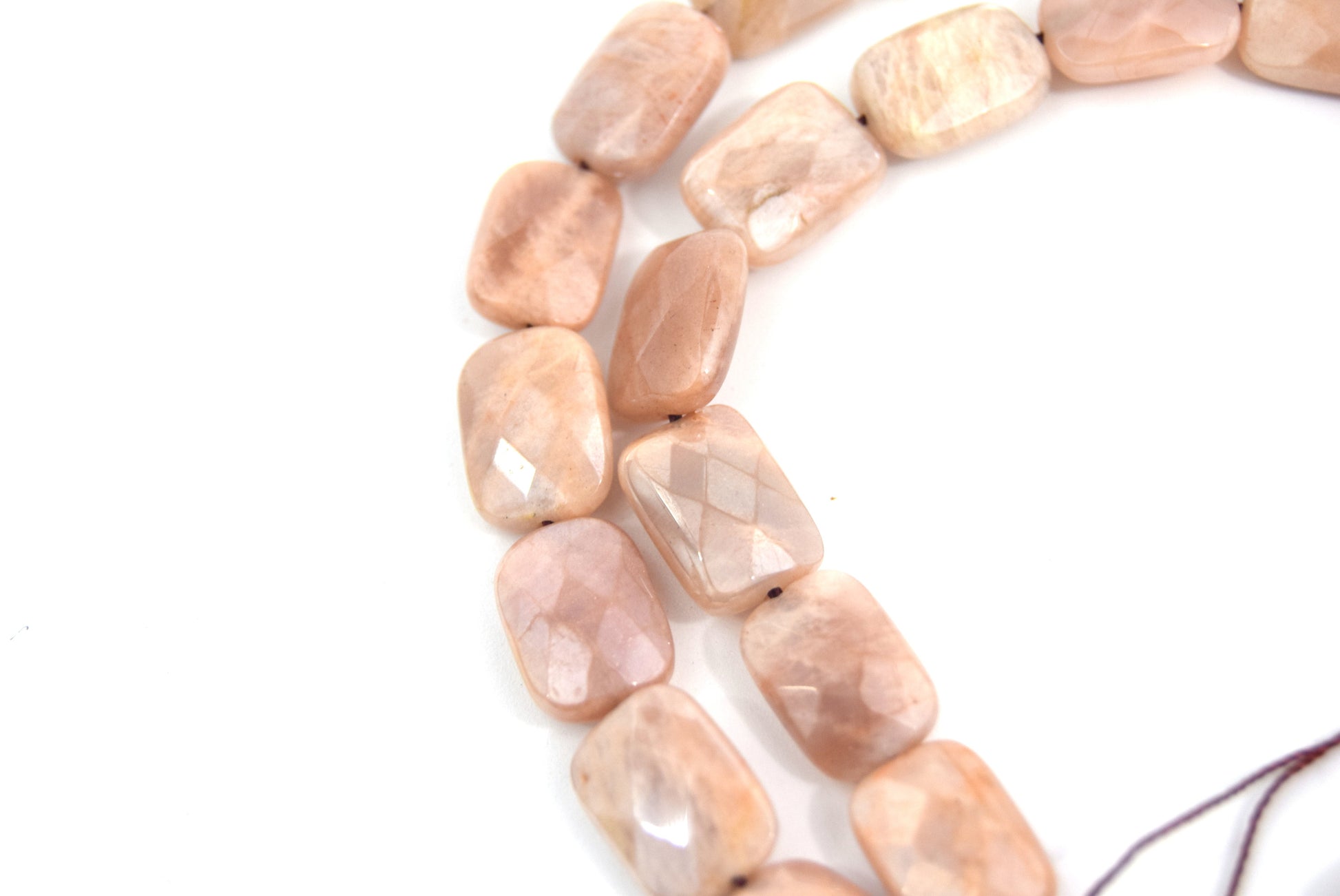 14mm Natural Peach Moonstone Faceted Rectangle Shaped Beads - (Approx. 16" Strand ~27 Beads)