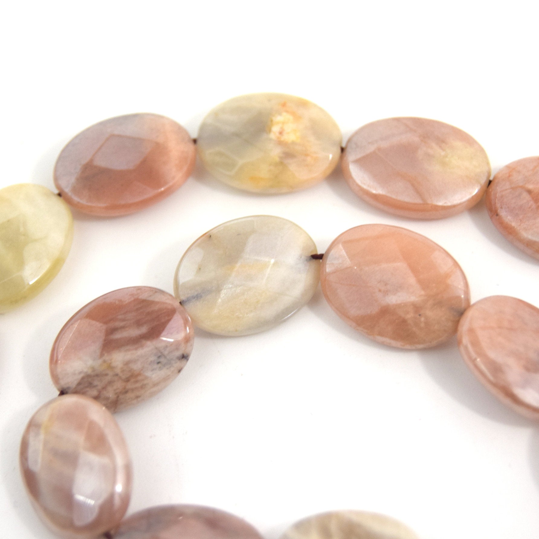 16mm Natural Peach Moonstone Faceted Oval Shaped Beads - (Approx. 16" Strand ~25 Beads)