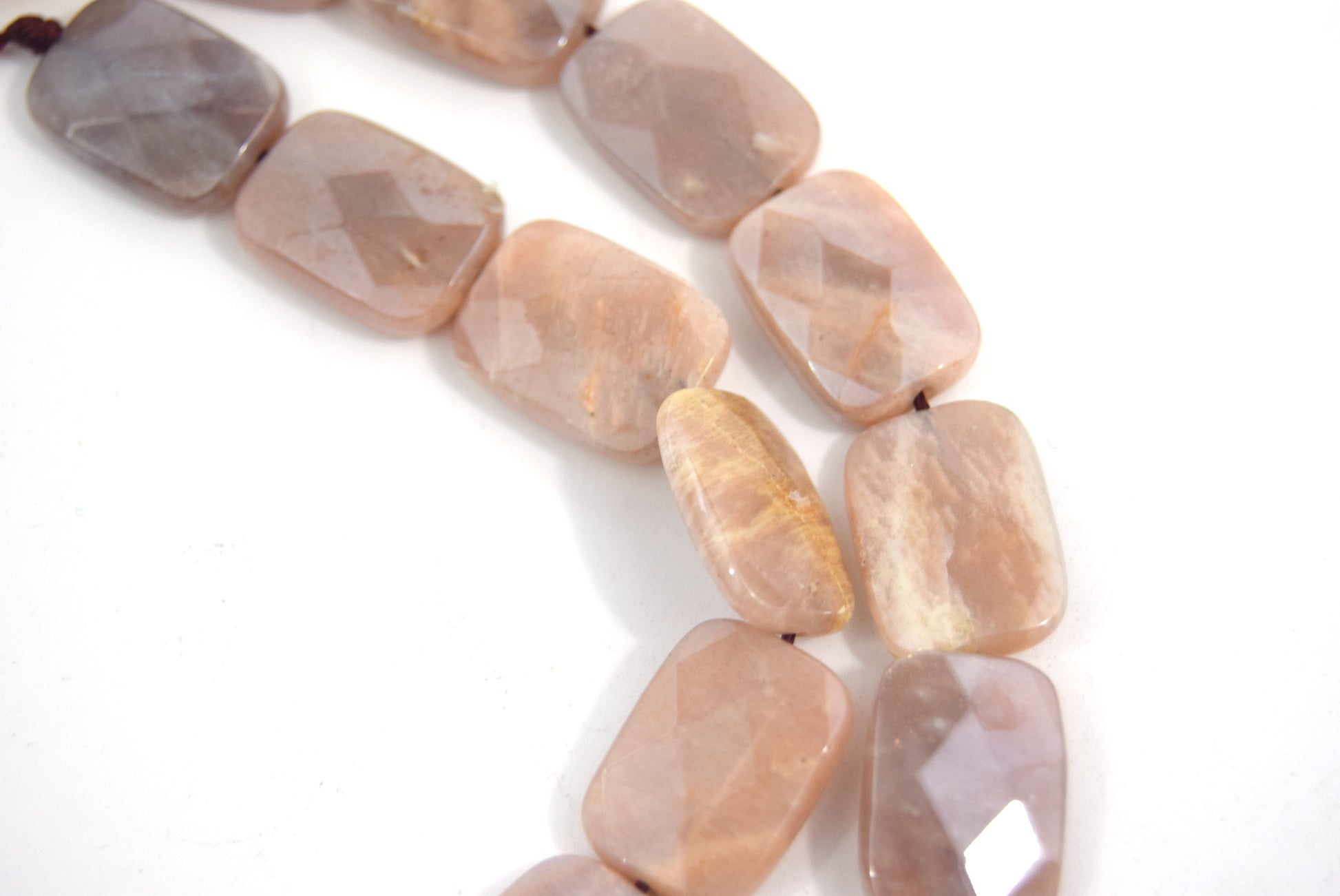 18mm Natural Peach Moonstone Faceted Rectangle Shaped Beads - (Approx. 16" Strand ~22 Beads)