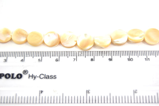 10mm Smooth Pearly White/Cream Abalone Mother of Pearl Coin Shaped Beads - (Approx. 16" ~42 Beads)