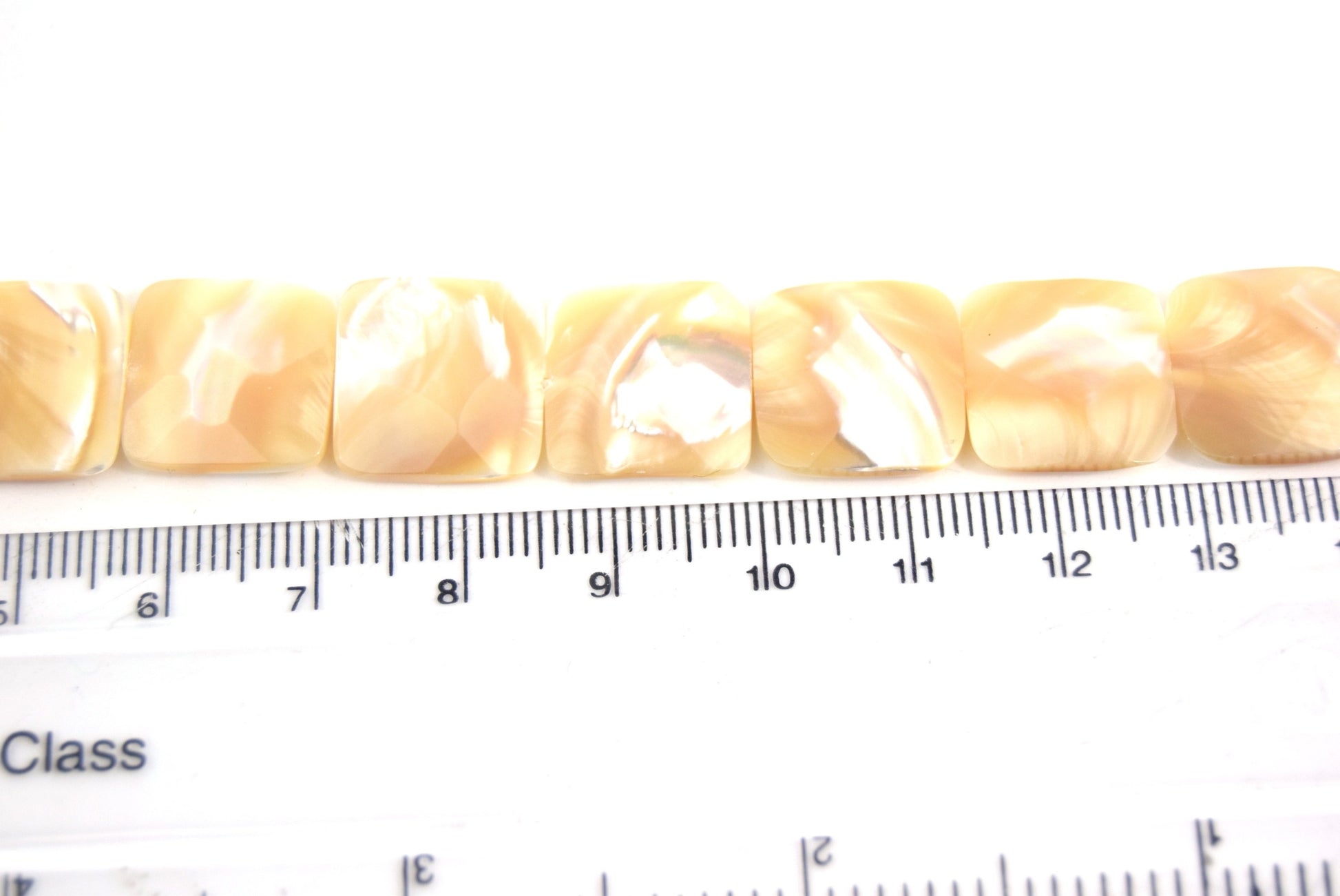 14mm Smooth Pearly White/Cream Abalone Mother of Pearl Square Shaped Beads - (Approx. 16" ~28 Beads)