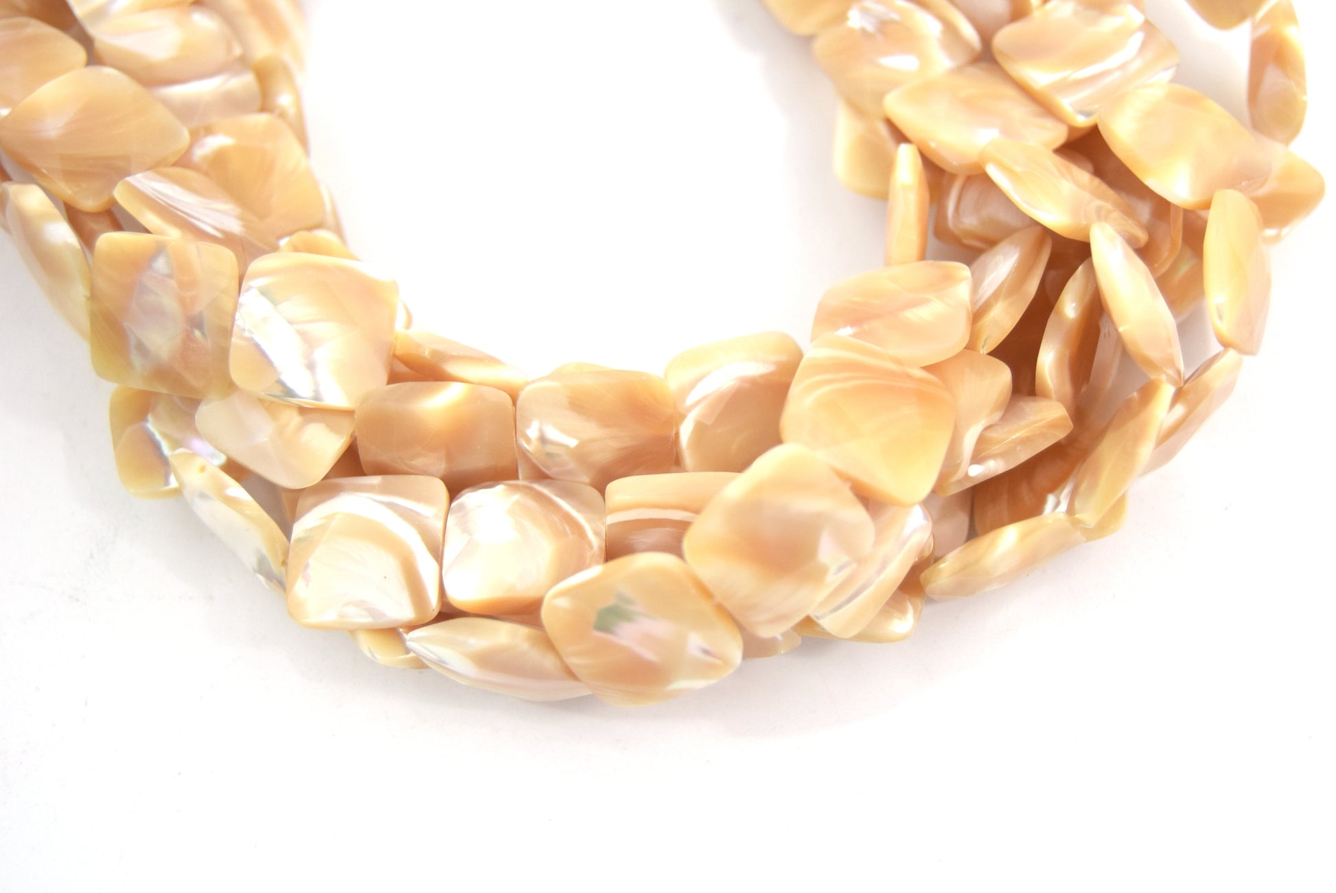 14mm Smooth Pearly White/Cream Abalone Mother of Pearl Square Shaped Beads - (Approx. 16" ~28 Beads)