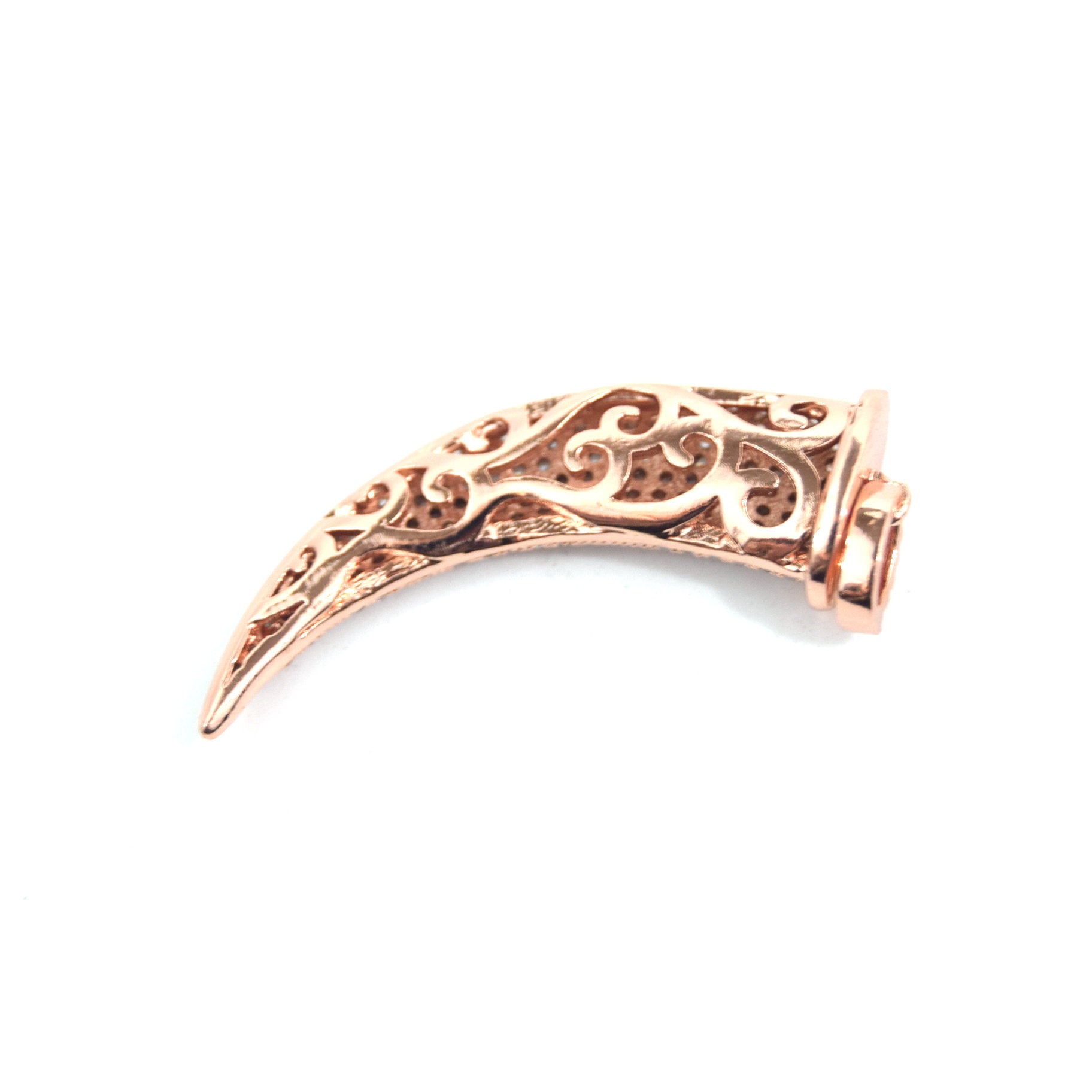 Rose Gold Plated CZ Cubic Zirconia Inlaid Tusk Shaped Copper Pendant - Measuring 15mm x 40mm