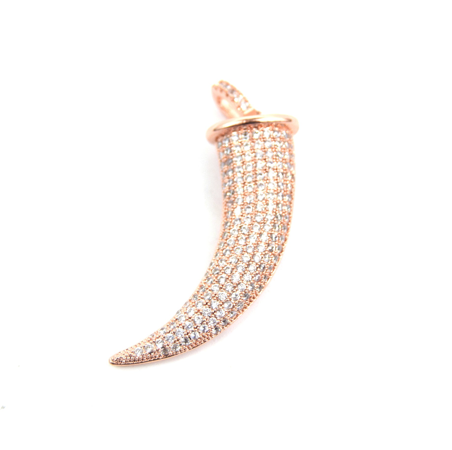 Rose Gold Plated CZ Cubic Zirconia Inlaid Tusk Shaped Copper Pendant - Measuring 15mm x 40mm