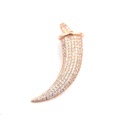 Rose Gold Plated CZ Cubic Zirconia Inlaid Tusk Shaped Copper Pendant - Measuring 15mm x 40mm