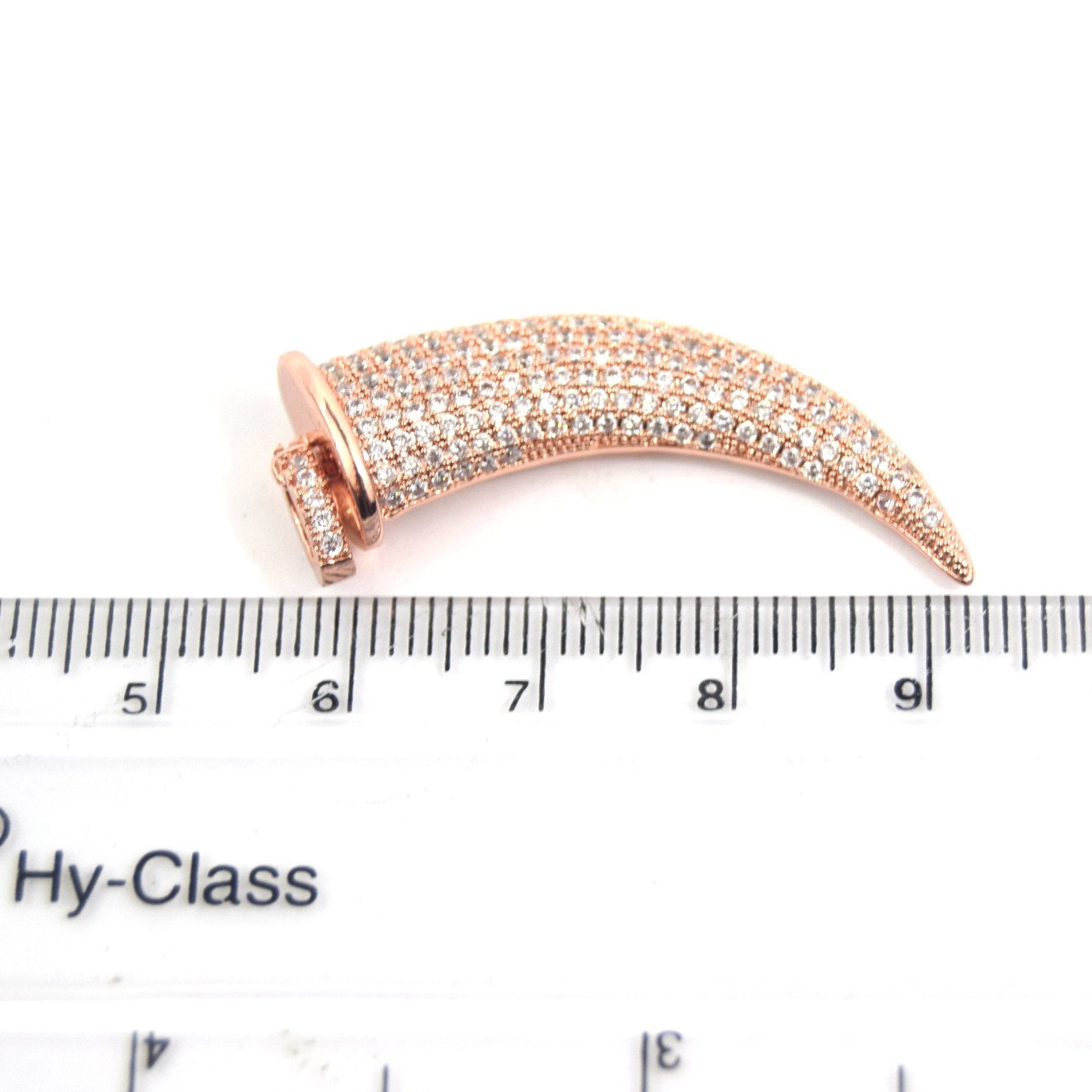 Rose Gold Plated CZ Cubic Zirconia Inlaid Tusk Shaped Copper Pendant - Measuring 15mm x 40mm