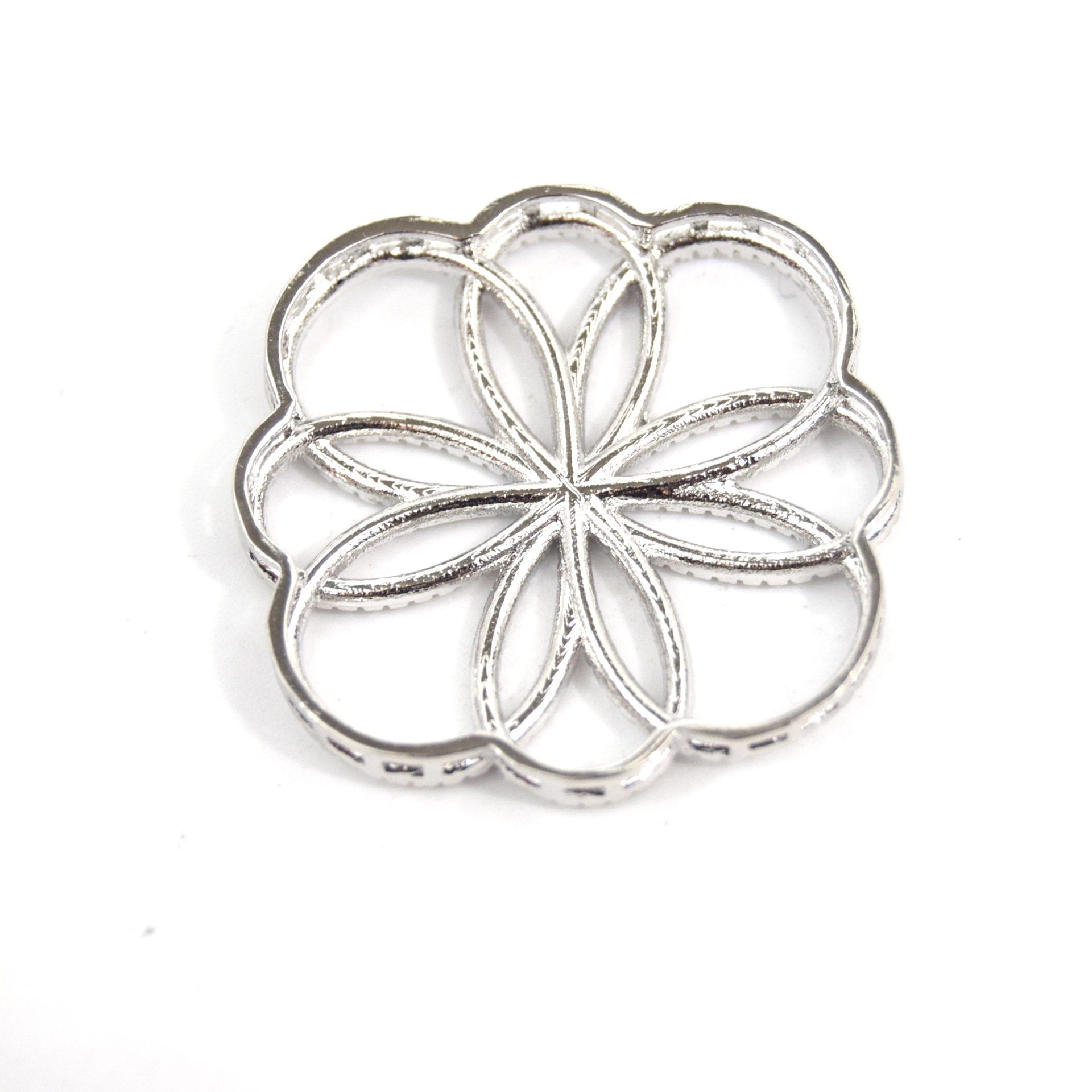 Silver Plated CZ Cubic Zirconia Flower of Life Shaped Copper Connector - Measures 36mm x 36mm