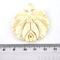 38mm x 40mm - White/Ivory - Hand Carved Rose - Round Shaped Natural Ox Bone Pendant