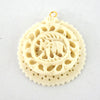 38mm x 40mm - White/Ivory - Hand Carved Elephant with Scallops- Round Shaped Natural OxBone Pendant