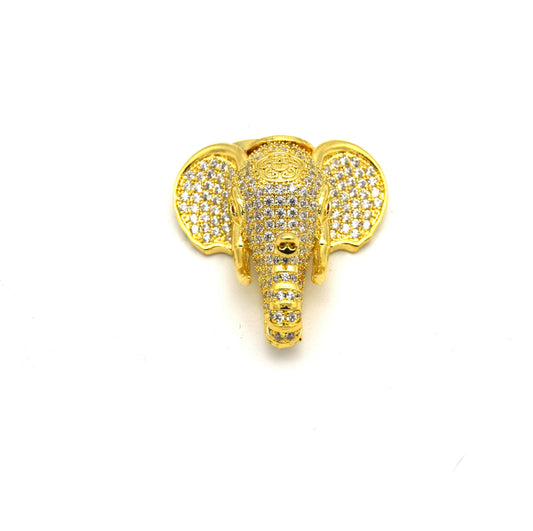 30mm x 32mm Gold Plated CZ Cubic Zirconia Pave Elephant Head Shaped Bailed Pendant