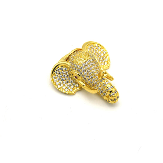 30mm x 32mm Gold Plated CZ Cubic Zirconia Pave Elephant Head Shaped Bailed Pendant
