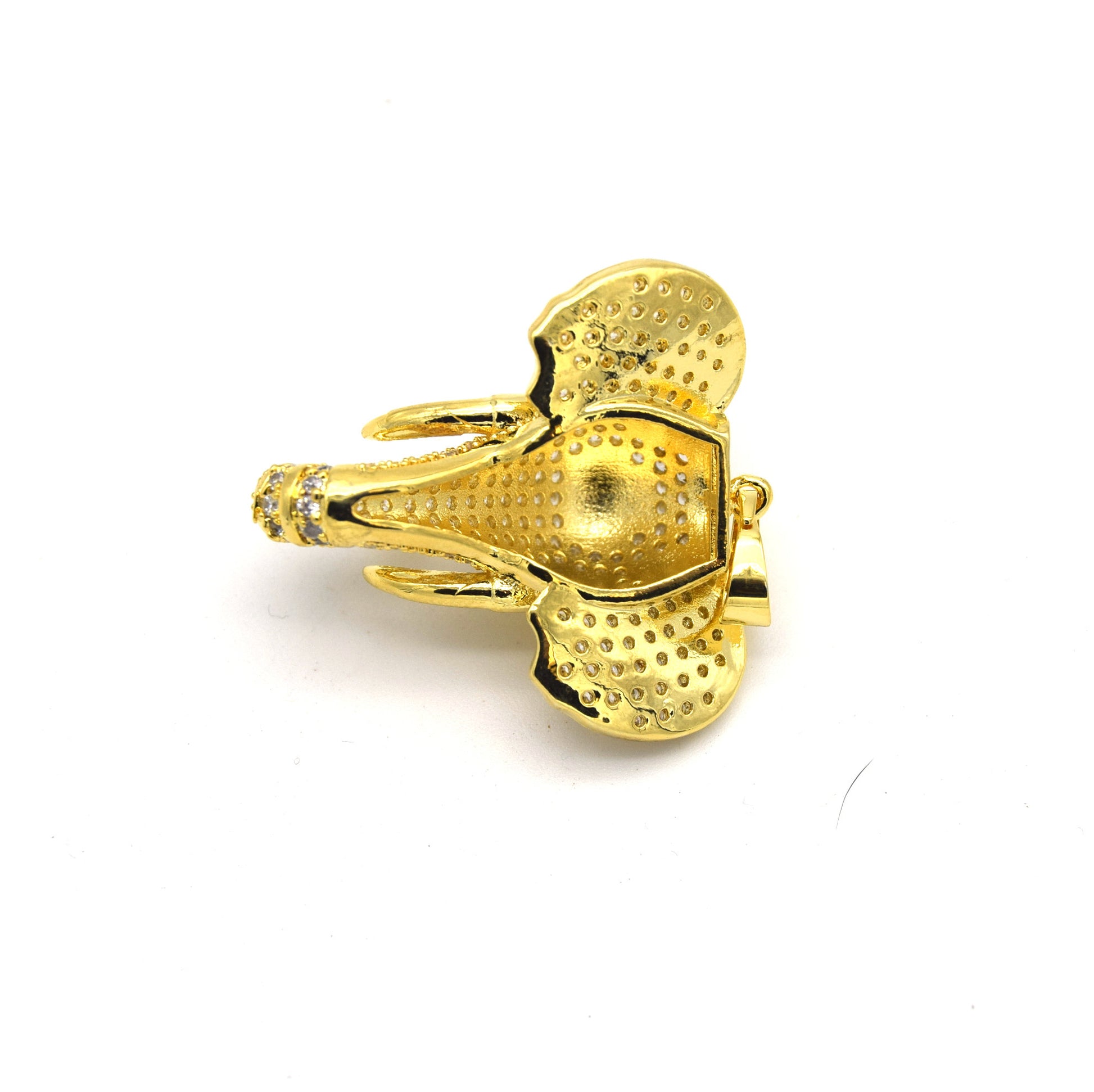 30mm x 32mm Gold Plated CZ Cubic Zirconia Pave Elephant Head Shaped Bailed Pendant