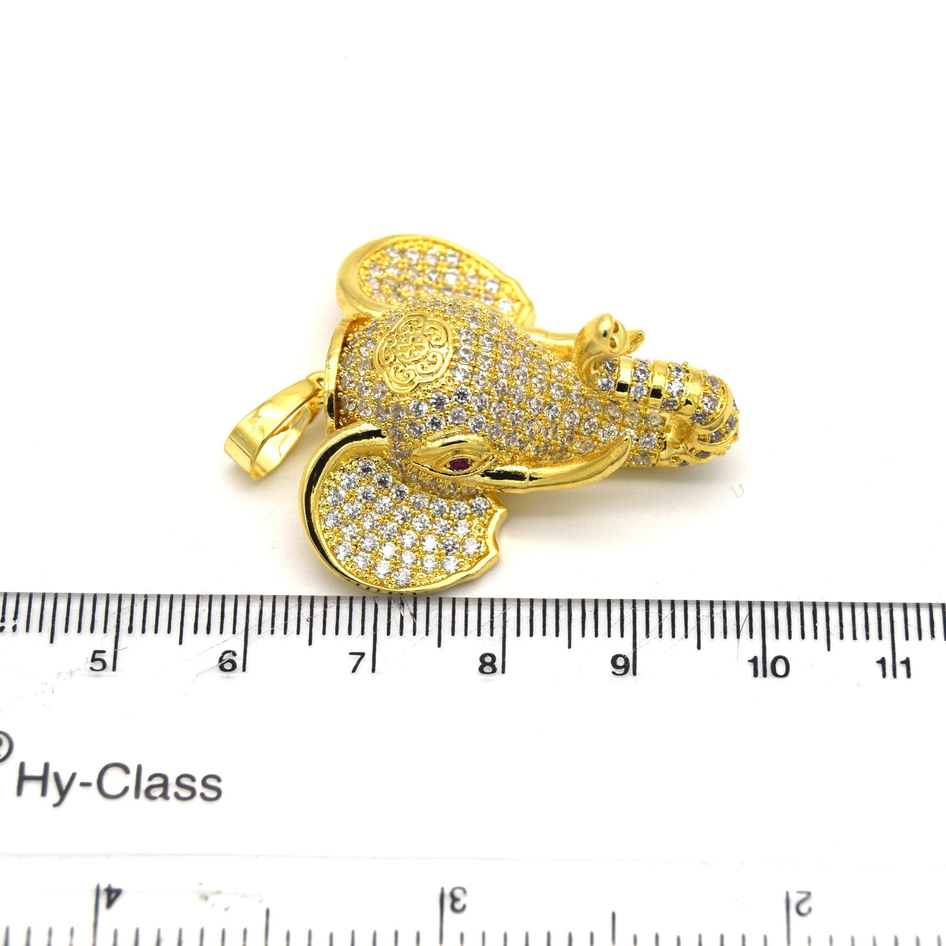 30mm x 32mm Gold Plated CZ Cubic Zirconia Pave Elephant Head Shaped Bailed Pendant