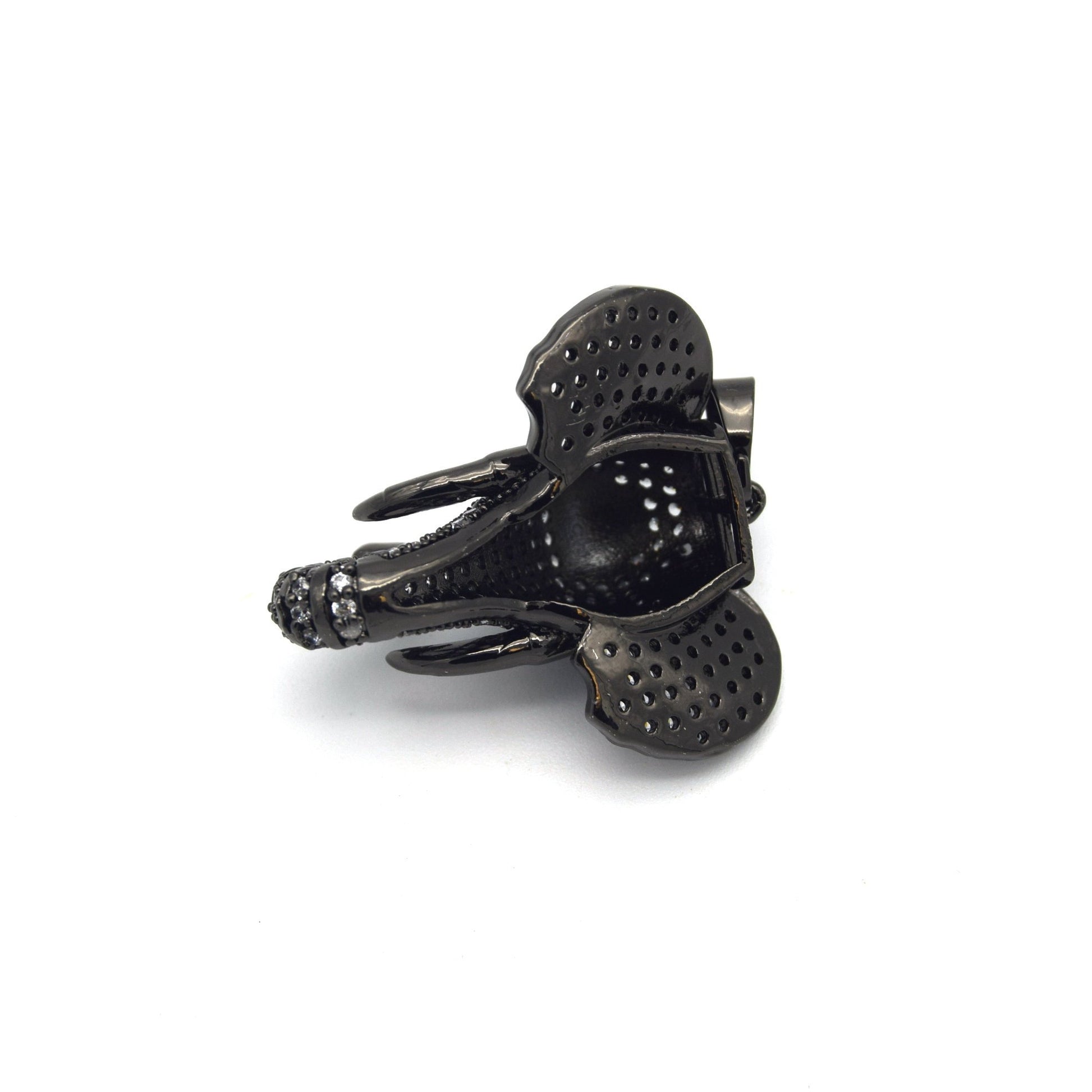 30mm x 32mm Gunmetal Plated CZ Cubic Zirconia Pave Elephant Head Shaped Bailed Pendant