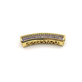 36mm Gold Plated CZ Cubic Zirconia Inlaid Curved Tube/Macaroni Shaped Bead with Purple CZ