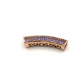 36mm Rose Gold Plated CZ Cubic Zirconia Inlaid Curved Tube/Macaroni Shaped Bead with Purple CZ