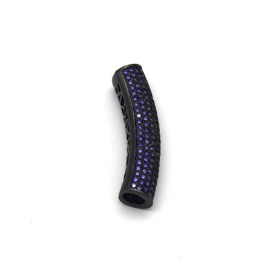 36mm Gunmetal CZ Cubic Zirconia Inlaid Curved Tube/Macaroni Shaped Bead with Purple CZ