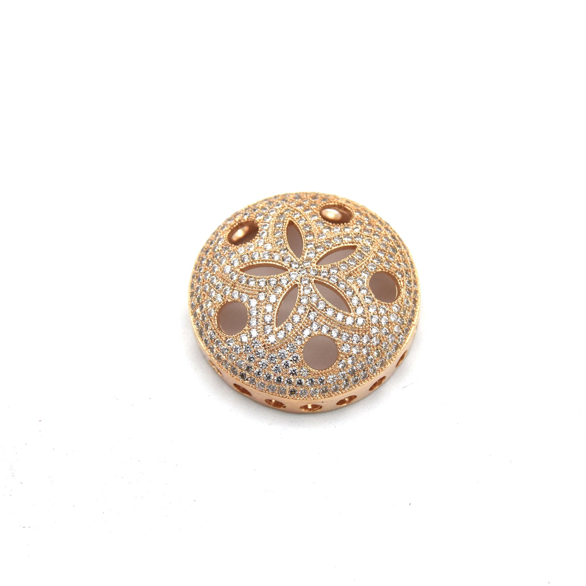 26mm Rose Gold Plated White CZ Cubic Zirconia Inlaid Flower/Star Open Round/Coin Shaped Slider