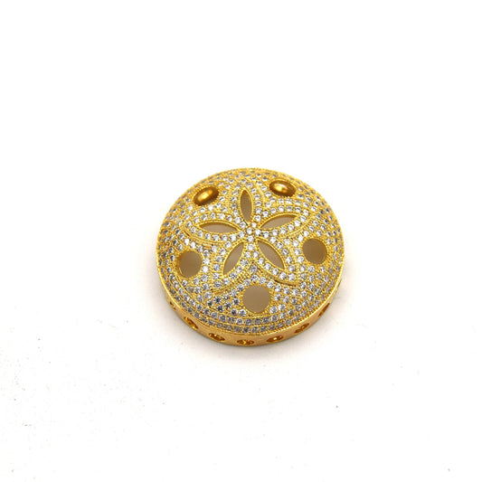 26mm Gold Plated White CZ Cubic Zirconia Inlaid Flower/Star Open Round/Coin Shaped Slider