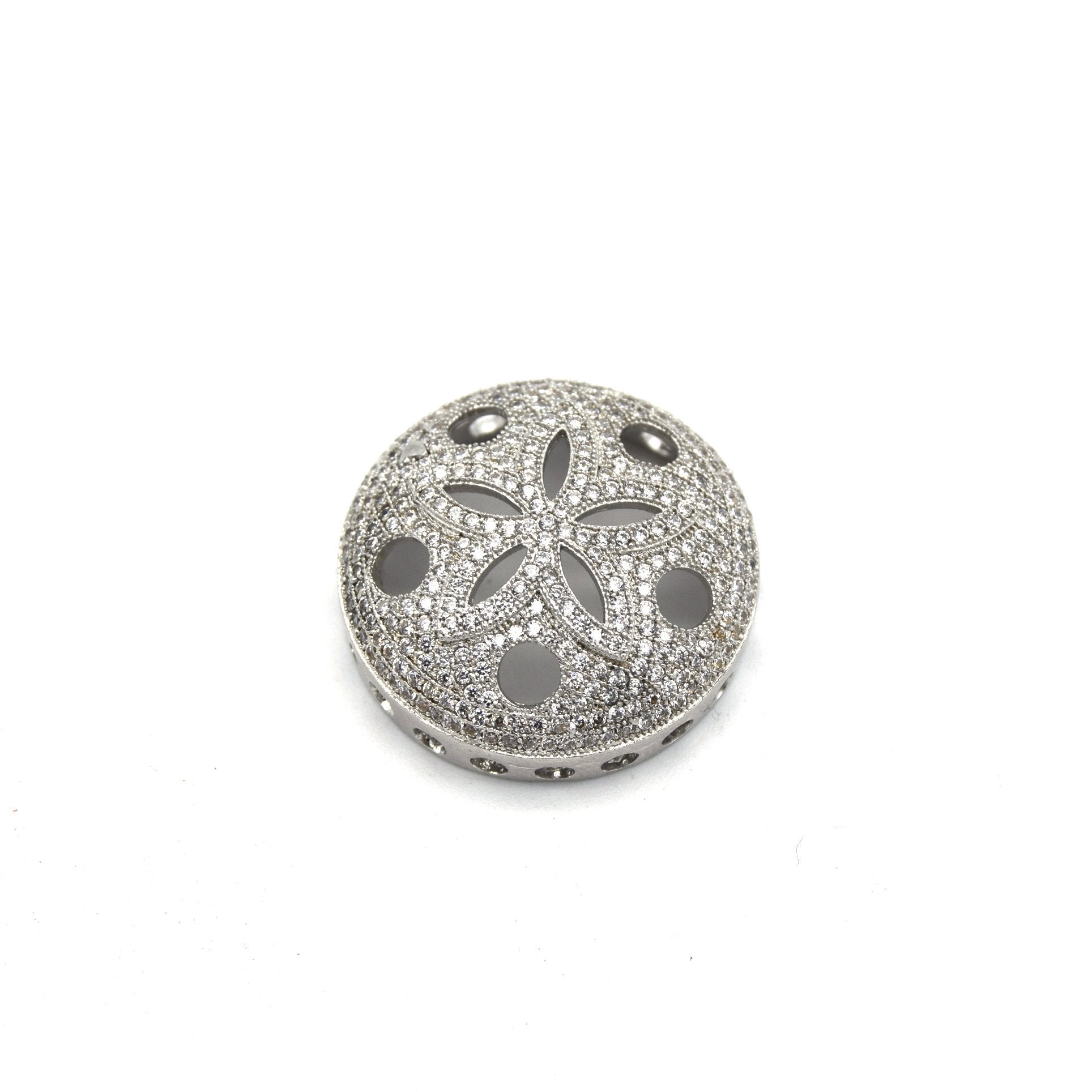 26mm Silver Plated White CZ Cubic Zirconia Inlaid Flower/Star Open Round/Coin Shaped Slider