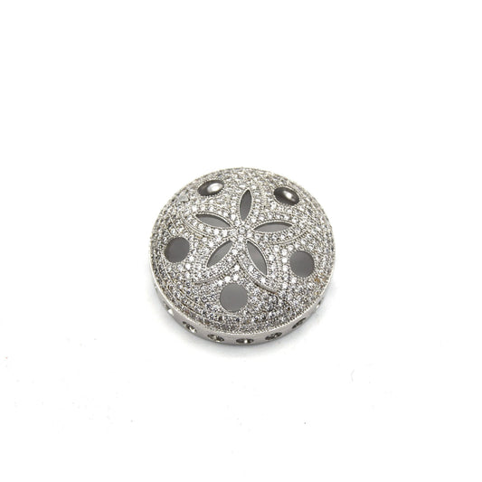 26mm Silver Plated White CZ Cubic Zirconia Inlaid Flower/Star Open Round/Coin Shaped Slider