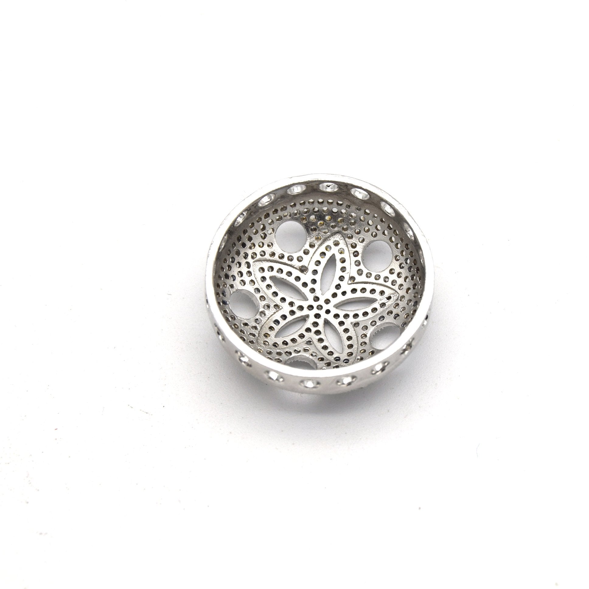 26mm Silver Plated White CZ Cubic Zirconia Inlaid Flower/Star Open Round/Coin Shaped Slider