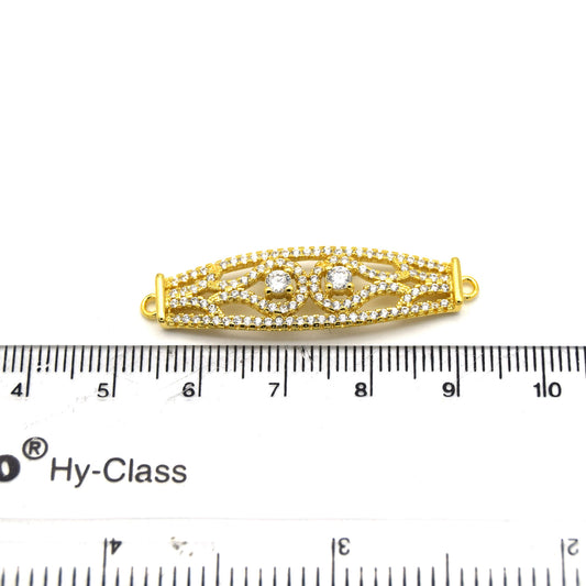 35mm x 10mm Gold Plated CZ Cubic Zirconia Curved Ornate Band Shaped Connector