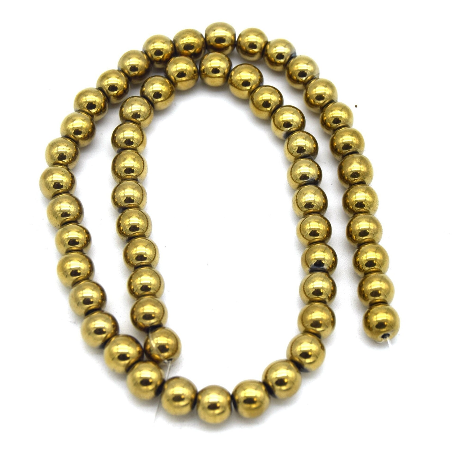 8mm Smooth Natural Gold Hematite Round/Ball Shaped Beads - (Approx. 15.5" Strand ~55 Beads)