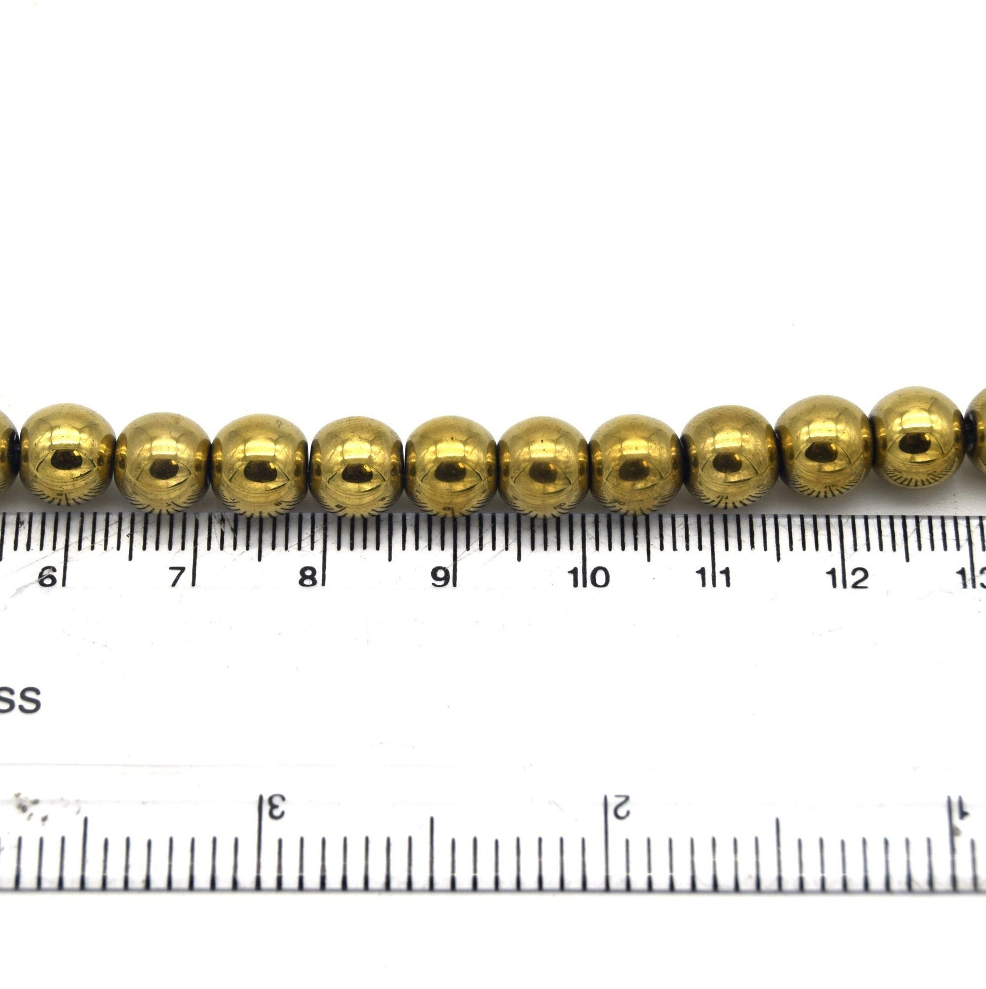 8mm Smooth Natural Gold Hematite Round/Ball Shaped Beads - (Approx. 15.5" Strand ~55 Beads)