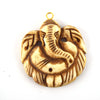 38mm x 40mm - Light Brown - Hand Carved Ganesha - Round Shaped Natural Ox Bone Pendant