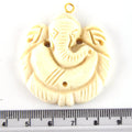 38mm x 40mm - White/Ivory - Hand Carved Ganesha- Round Shaped Natural OxBone Pendant