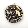 38mm x 40mm - White and Black - Hand Carved Elephant and Lion - Round Shaped Natural Ox Bone Pendant