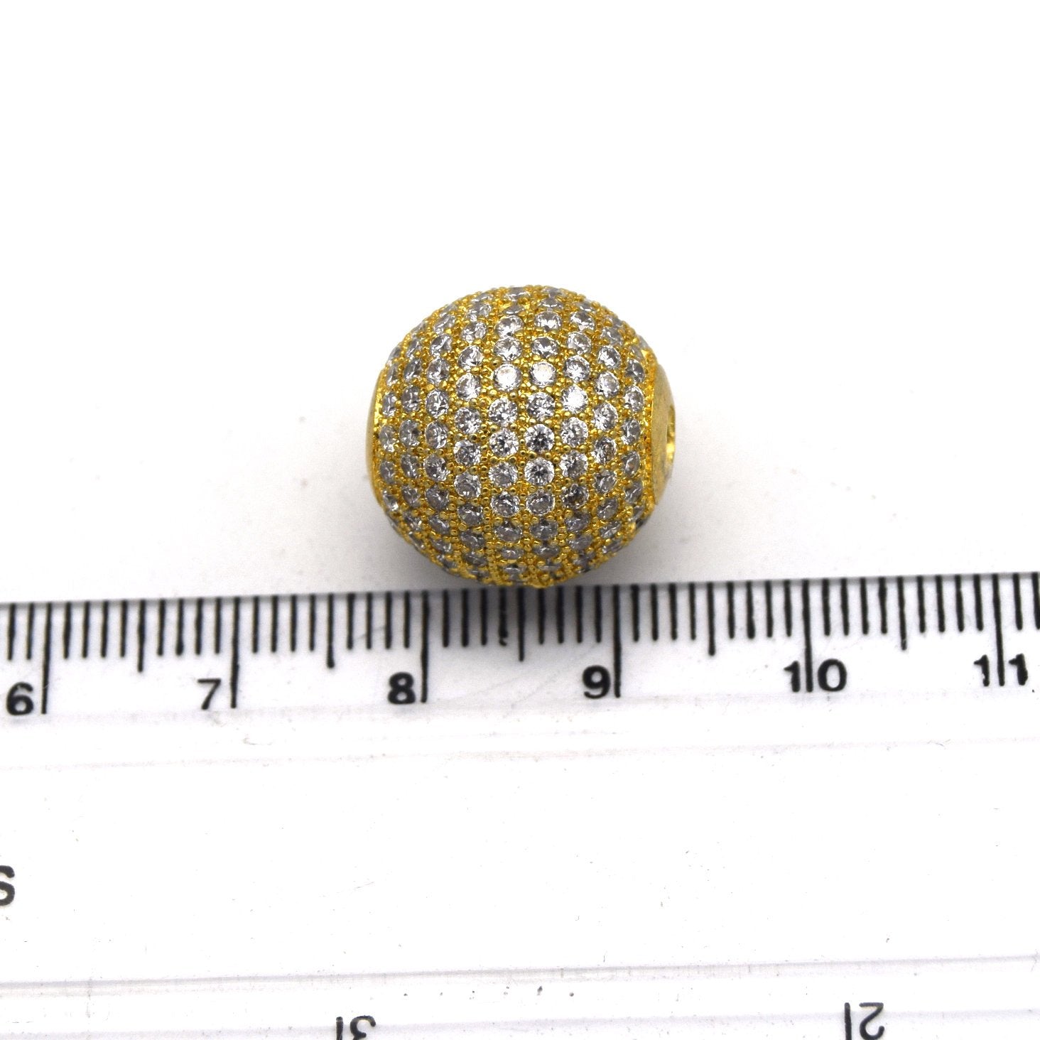 16mm Gold Plated CZ Cubic Zirconia Inlaid Round/Ball Shaped Copper Bead with 2.5mm Holes - Sold Individually - Other Colors Available!
