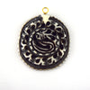 38mm x 40mm - White and Black - Hand Carved Serpant - Round Shaped Natural Ox Bone Pendant