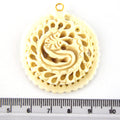 38mm x 40mm - White/Ivory - Hand Carved Serpant- Round Shaped Natural OxBone Pendant