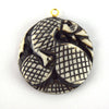 38mm x 40mm - White and Black - Hand Carved Coiled Snake - Round Shaped Natural Ox Bone Pendant