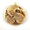38mm x 40mm - Light Brown - Hand Carved Coiled Snake - Round Shaped Natural OxBone Pendant